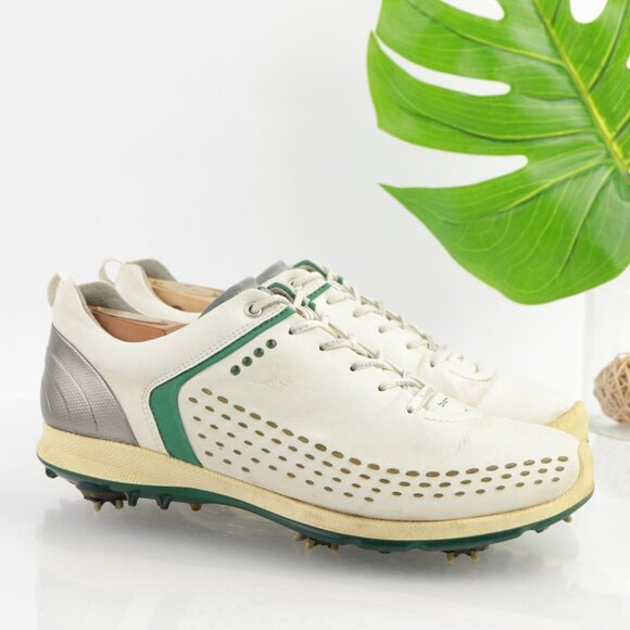 Ecco Mens Biom G2 Golf Shoes Size 43 9 Waterproof White Yak Sneakers Soft Spikes - Picture 1 of 13